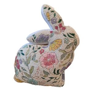 Viral Beaded Bunny Pillow Floral Handcrafted India Easter Decor TJ Maxx NWT